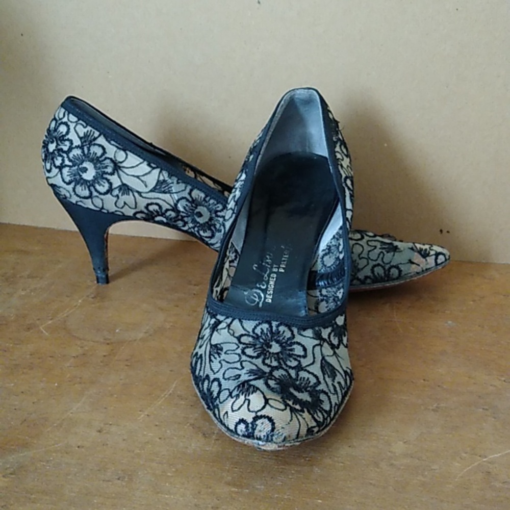 Vintage High Heels 1960s Sheer Floral - Picture 2 of 11